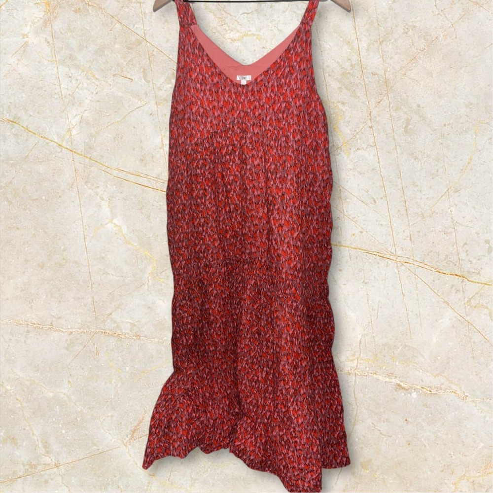 Joie Sleeveless Red / Pink Abstract Print Midi Dress — Size XL (EG) — Elegant